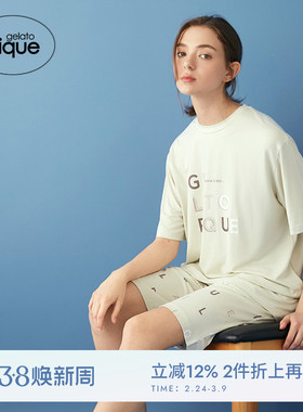 gelato pique春夏男女同款睡衣logo印花短袖T恤PMCT251328
