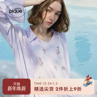 衬衫 gelato 女纯色系带长袖 新品 睡衣PWFT252304 pique25夏季