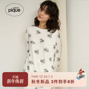 T恤居家PWCT255276 女睡衣小狗满印长袖 gelato pique25秋冬新品