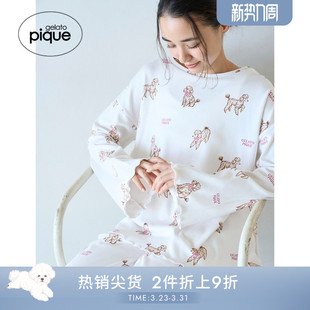 T恤居家PWCT255327 女睡衣贵宾犬满印长袖 gelato pique25秋冬新品
