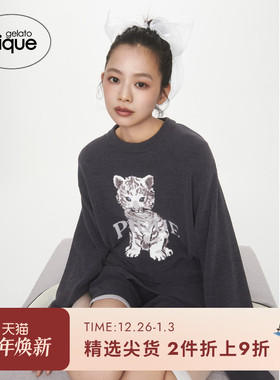 gelato pique25春夏新品男女同款白虎提花睡衣短裤套装PMNT251077