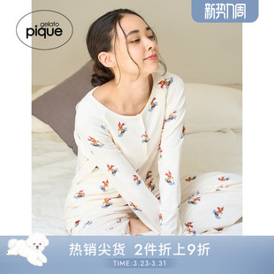 T恤PWCT255250 女睡衣滑雪小熊满印长袖 gelato pique25秋冬新品