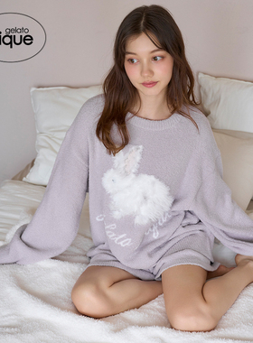 gelato pique秋冬女睡裤半边绒纯色字母刺绣短裤PWNP245107