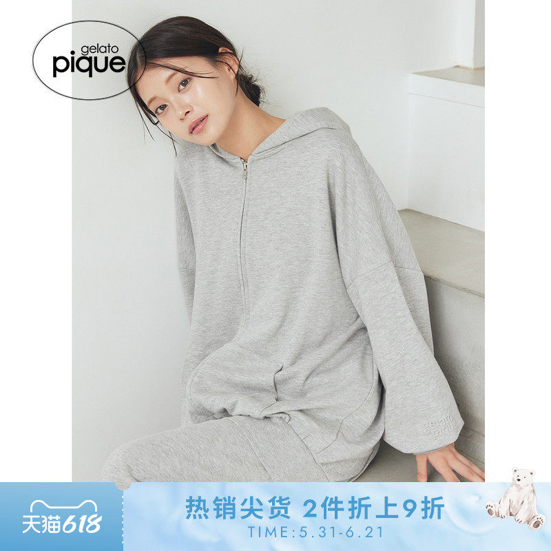 gelato pique25秋冬新品女睡衣纯色连帽拉链外套可外穿PWCT255303