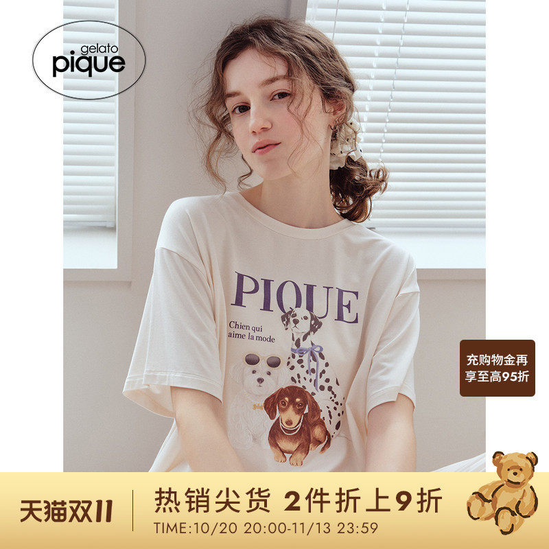 gelato pique26春夏新品女睡衣套装猫狗莫代尔短袖长裤PWCT262363