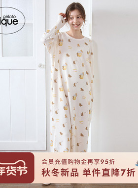 gelato pique25秋冬新品女睡裙蜂蜜小熊满印连衣裙长袖PWCO254330