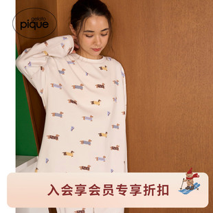 T恤居家PWCT255757 女睡衣腊肠犬满印长袖 gelato pique25秋冬新品