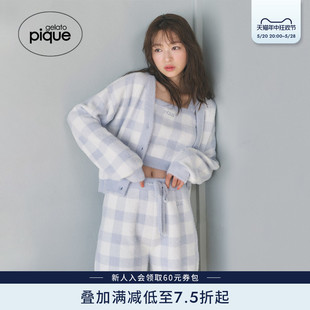 羽毛纱编织格纹针织短裤 gelato pique24春夏新品 女睡裤 PWNP241102