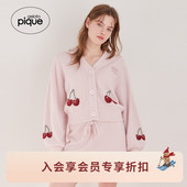 女睡衣半边绒樱桃V领开衫 gelato pique26春夏新品 居家PWNT261074