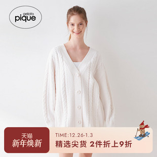 PWNT234085 开衫 gelato pique秋冬女睡衣本命年绞花针织V领长袖