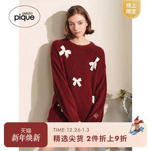 gelato 本命年红蝴蝶结缎带PWNT244125 pique秋冬女睡衣套装