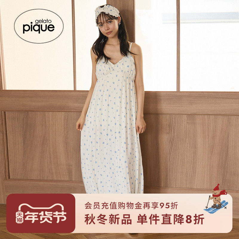gelato pique25秋冬新品女睡裙碎花吊带连衣裙带胸垫PWCO254242