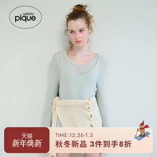 家居服PWNT254098 女睡衣纯色慵懒圆领长袖 gelato pique25秋冬新品