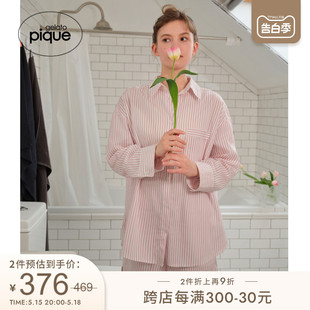 女睡衣竖条纹开襟长袖 居家PWFT241225 衬衫 pique24春夏新品 gelato