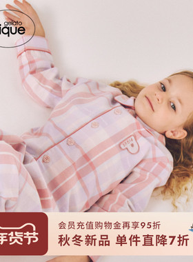 gelato pique25秋冬新品儿童睡衣字母格纹长袖衬衫纯棉PKFT255347