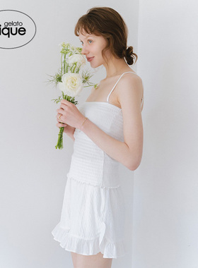 gelato pique春夏女睡裤柔软纯色松紧褶边短裤睡眠PWFP232322