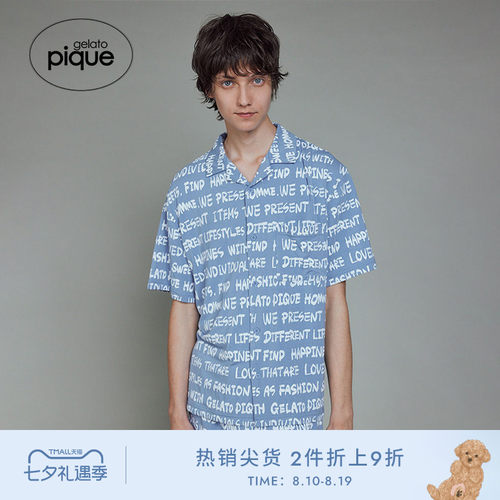 gelatopique字母短袖开襟衬衫