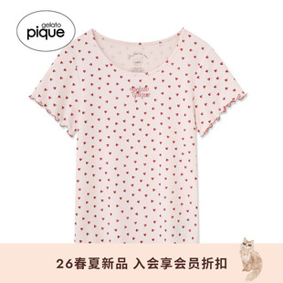 gelato pique26春夏新品女睡衣小爱心木耳边短袖上衣PWCT262318