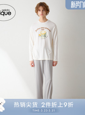 gelato pique25秋冬新品男女同款睡衣小熊拿铁印花T恤PMCT255922