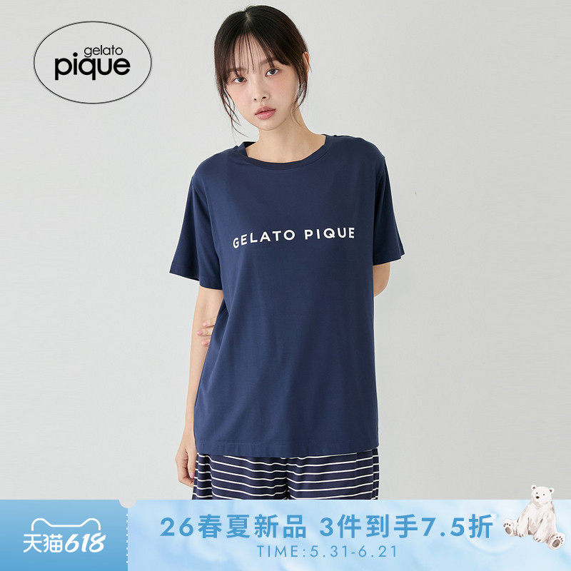 gelato pique26春夏新品女睡衣套装字母短袖T恤短裤PWCT261365