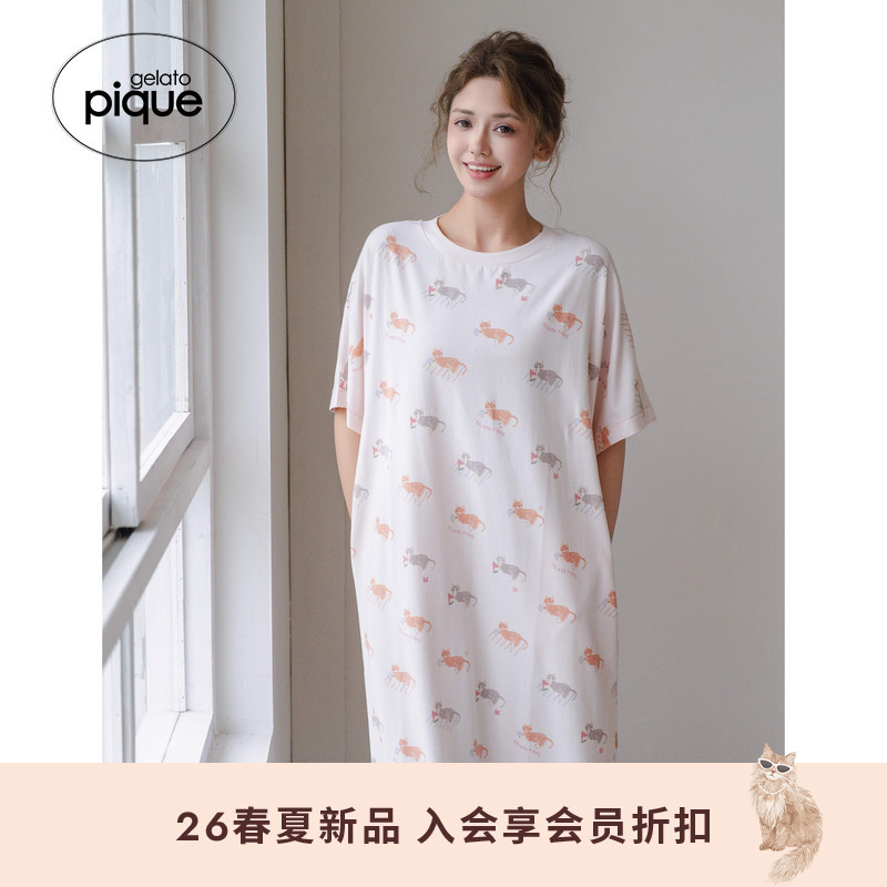 gelato pique26春夏新品女睡裙海边猫咪短袖连衣裙PWCO262339