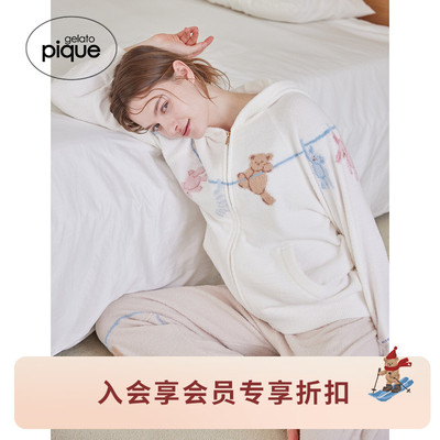 gelato pique26春夏新品女睡衣半边绒洗涤动物连帽开衫PWNT261118