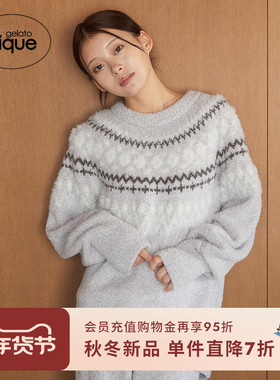 gelato pique25秋冬新品女睡衣半边绒北欧风长袖套头衫PWNT255139