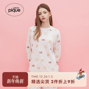 gelato T恤PWCT245246 pique秋冬女睡衣饼干华夫格纹长袖