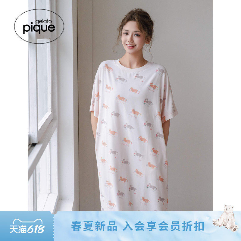 gelato pique26春夏新品女睡裙海边猫咪短袖连衣裙PWCO262339