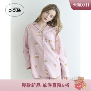 居家PWFT254367 女睡衣晚安小熊满印衬衫 gelato pique25秋冬新品