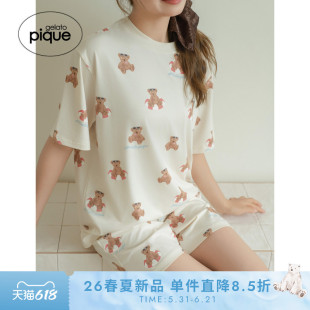 gelato pique26春夏新品女睡衣夏日小熊满印短袖T恤PWCT262247