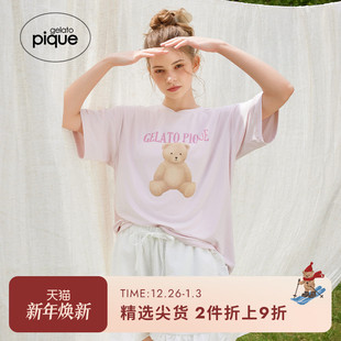 睡衣套装 gelato 女睡眠小熊褶边短裤 新品 PWCT252361 pique25夏季