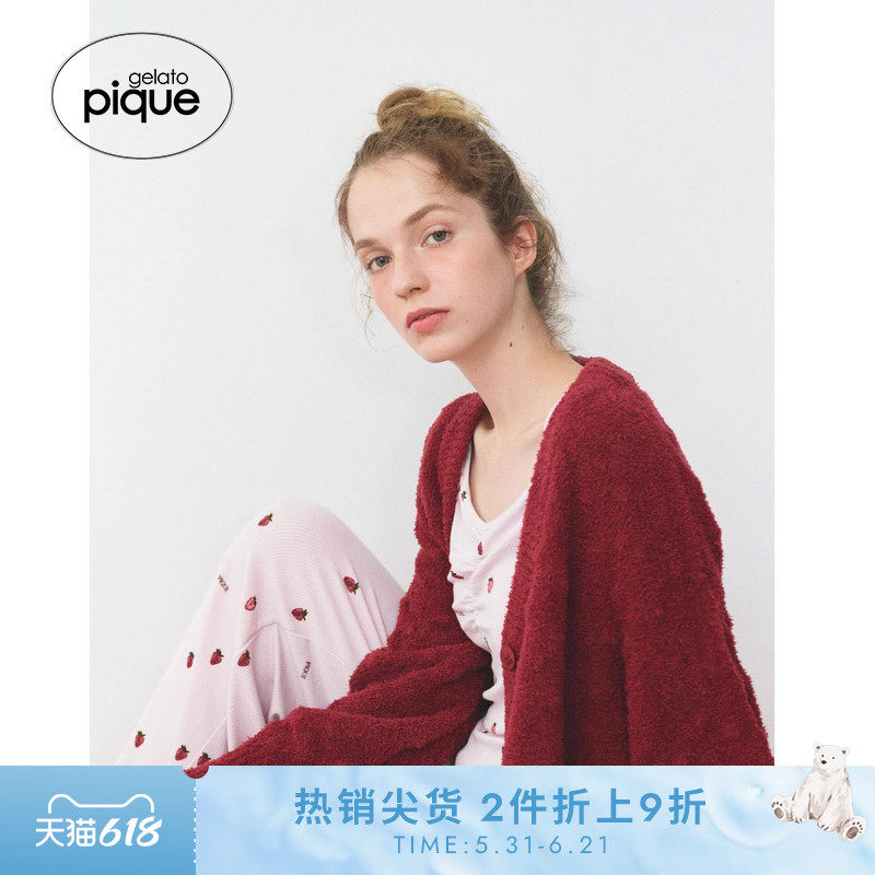 gelato pique25秋冬新品女睡衣半边绒草莓红开衫圣诞PWNT255121