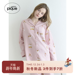 居家PWFT254367 女睡衣晚安小熊满印衬衫 gelato pique25秋冬新品