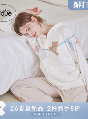 gelato pique26春夏新品女睡衣半边绒洗涤动物连帽开衫PWNT261118