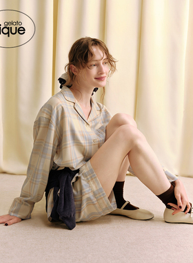 gelato pique25秋冬新品女睡衣长袖格纹宽松衬衫家居服PWFT254292