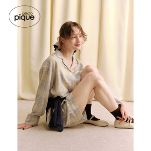 格纹宽松衬衫 女睡衣长袖 家居服PWFT254292 pique25秋冬新品 gelato