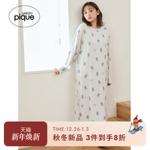 连衣裙柔软长睡裙PWCO254252 考拉满印长袖 gelato pique25秋冬新品