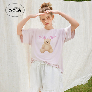 睡衣套装 gelato 女睡眠小熊褶边短裤 pique25夏季 PWCT252361 新品