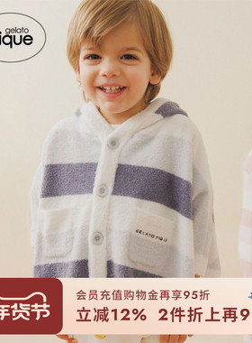 gelato pique春夏婴儿睡衣薄半边绒条纹连帽斗篷PBNT242410