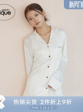 gelato pique25秋冬新品女睡衣纯色缎面长袖衬衫腰带PWFT255231