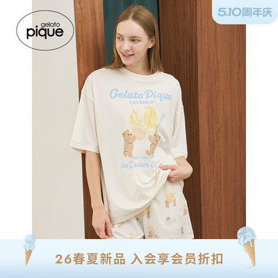 gelato pique26春夏新品女睡衣冰淇淋熊短袖T恤居家PWCT262227