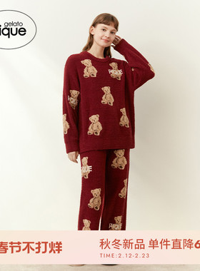 gelato pique25秋冬新品女睡裤本命年红半边绒小熊长裤PWNP235114