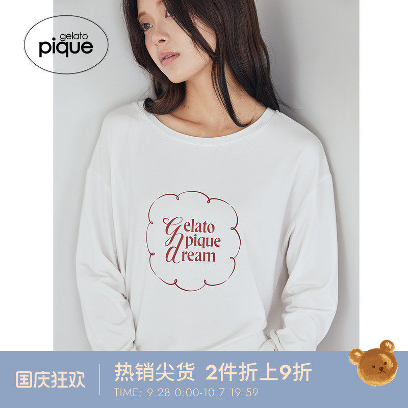 gelato pique秋冬女睡衣木耳边字母长袖T恤居家PWCT255307