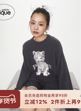 gelato pique25春夏新品男女同款白虎提花睡衣短裤套装PMNT251077