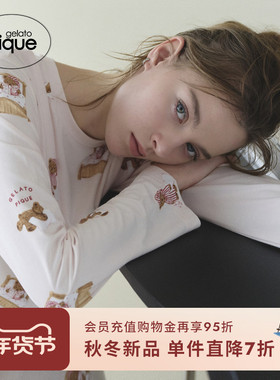 gelato pique25秋冬新品女睡裙晚安小熊满印连衣裙长裙PWCO254366