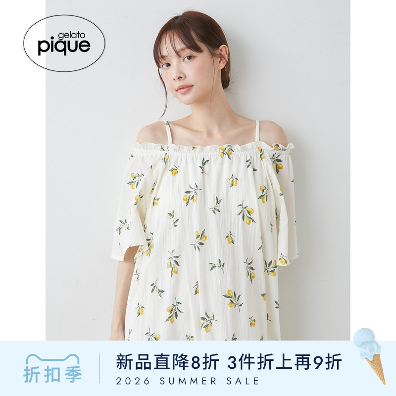 gelato pique26春夏新品女睡裙水果花枝短袖长裙一字肩PWFO262261