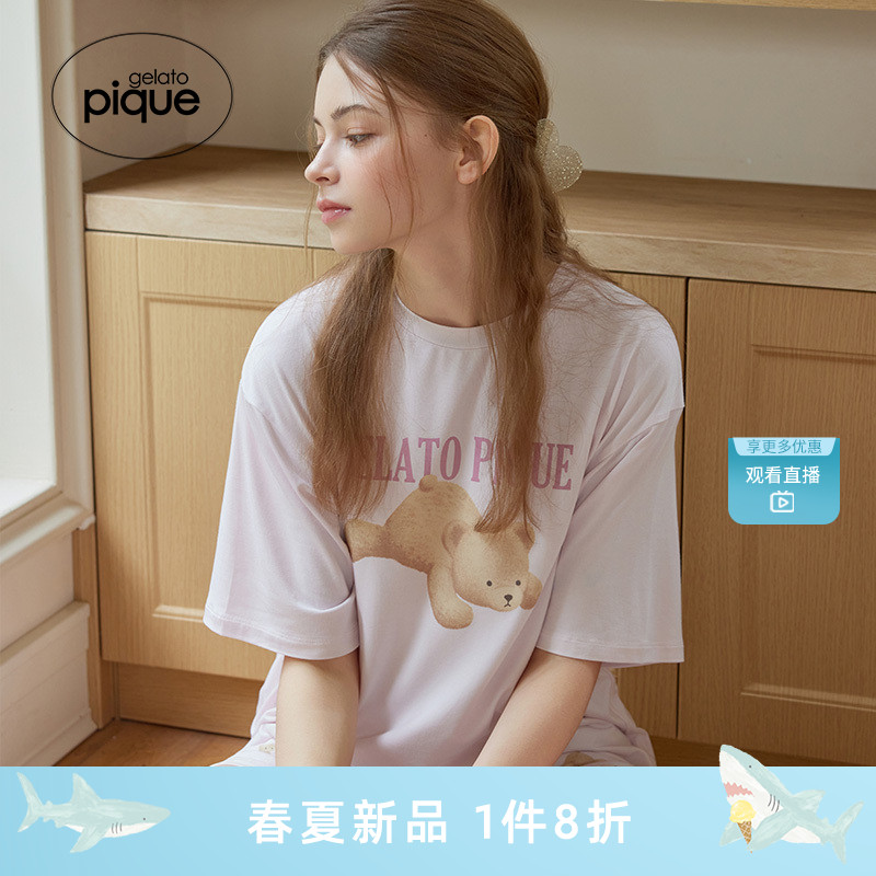 gelato pique25夏季新品女满印睡眠小熊睡衣短裤套装PWCT252359