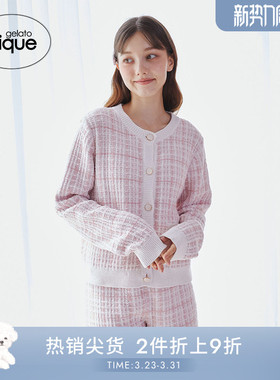gelato pique秋冬女睡衣小香风格纹针织开衫外穿PWNT245127