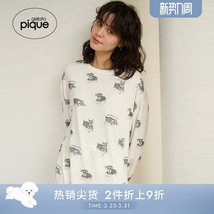 T恤居家PWCT255276 女睡衣小狗满印长袖 gelato pique25秋冬新品